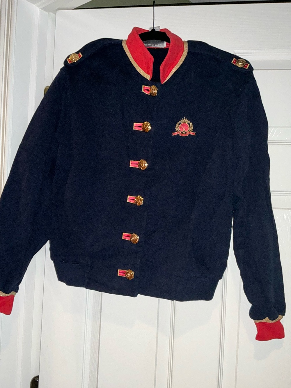 St. John Sport Navy, Red & Gold Military-Inspired Knit Jacket – Size Medium - Picture 3 of 10